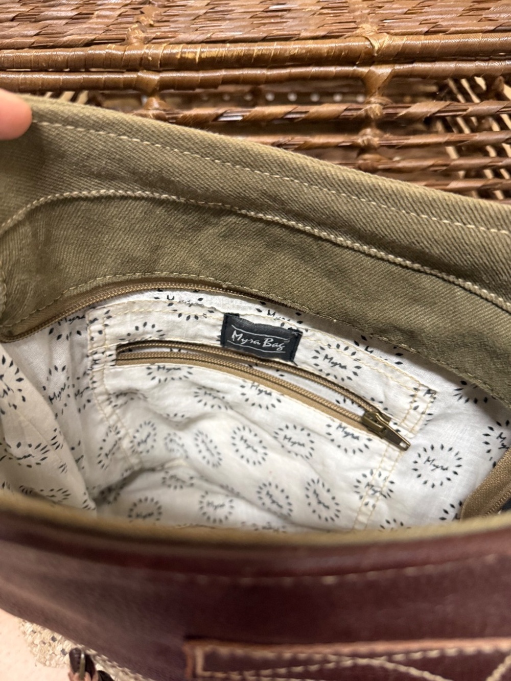Myra Bag Woven Canvas & Leather Boho Slouch Crossbody Purse - Picture 9 of 12